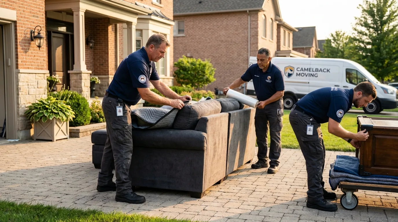 Large estate moving crew wrapping furniture in Claymont, DE